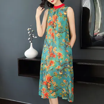 Zīda kleita 2020. gada vasarā jaunu mulberry retro drukāt sieviešu kleitu modes slim, sexy puse vestidos augstas kvalitātes elegants Kleitas