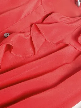 Zīda Krekls ar garām Piedurknēm 2021. Gada Pavasarī un Vasarā Jaunu Savirmot Izšūšanas Zīda Red Temperaments Augšu