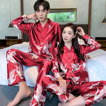 Zīda Pidžamu pāris Luksusa pyjama Uzvalks Satīna Sleepwear Uzstādīt Pijama Mīļotājiem Nakts Tērps Vīriešiem un Sievietēm Ikdienas Mājas Apģērbu Naktsveļu