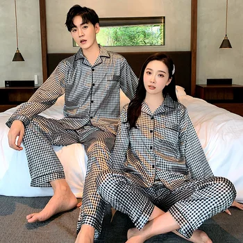 Zīda Pidžamu pāris Luksusa pyjama Uzvalks Satīna Sleepwear Uzstādīt Pijama Mīļotājiem Nakts Tērps Vīriešiem un Sievietēm Ikdienas Mājas Apģērbu Naktsveļu
