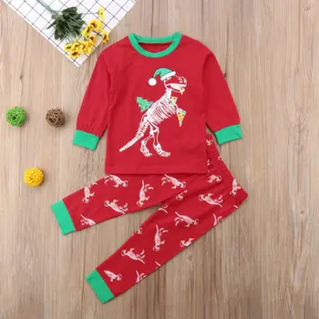 Zīdainis, Mazulis Baby Meitene Zēns Ziemassvētku Pizza Dinosaur Top Bikses Apģērbs, Pidžamas Izmērs 0-6Y