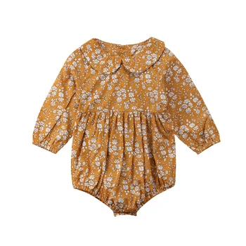 Zīdaiņu Jaundzimušais Meitenes Karstā Pārdošanas Vintage Stila Ziedu Modelis Ar Garām Piedurknēm Romper Jumpsuit Apģērbs Apģērbs