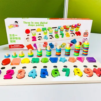 Zīdaiņu Spīd, Koka Rotaļlietas, Mācību Rotaļlietas 3 in 1 Puzzle Digitālās Formas Gredzeni Mach Rotaļlietas Pārī Perschool Izglītības Baby Dāvanu