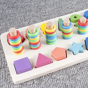 Zīdaiņu Spīd, Koka Rotaļlietas, Mācību Rotaļlietas 3 in 1 Puzzle Digitālās Formas Gredzeni Mach Rotaļlietas Pārī Perschool Izglītības Baby Dāvanu