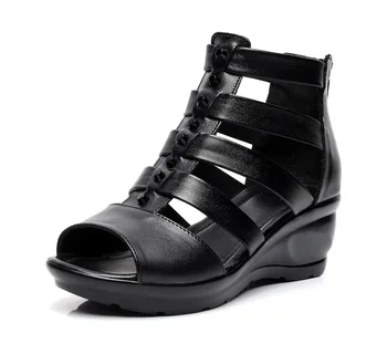 Ādas Sieviešu Sandales Platformas Ērtas Sieviešu Kurpes pusmūža Kurpes Zapatos Mujer De Sandalias Mujer 2019 Platformas Sandales