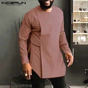 Āfrikas Apģērbs Vīriešu Ikdienas Krekls ar garām Piedurknēm O Kakla tīrtoņa Krāsu Nelegālo Topi Vintage Vīriešu Āfrikas Dashiki Krekli INCERUN 2021