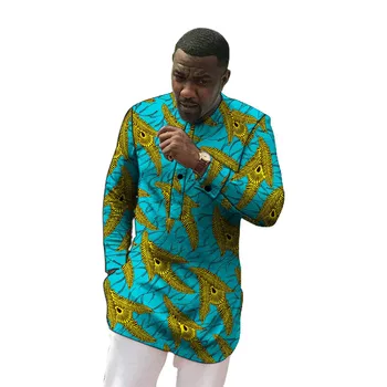 Āfrikas apģērbs vīriešu slim fit krekls ankara o-veida kakla drukāt topi pielāgot kāzu valkāt vīriešu formālu topi