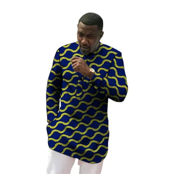 Āfrikas apģērbs vīriešu slim fit krekls ankara o-veida kakla drukāt topi pielāgot kāzu valkāt vīriešu formālu topi