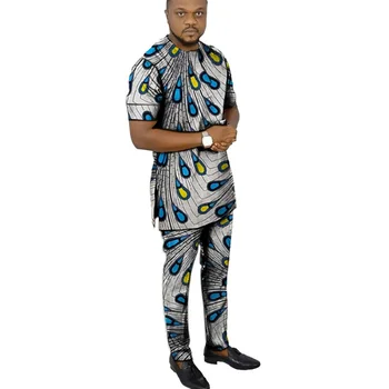 Āfrikas Modes Vīriešu Kopumu, Apģērbs ar Īsām Piedurknēm Topi Plāksteris Bikses Nigērijas Drukāt Vīrieša Elsas Uzvalki Personu Valkāt Pielāgota