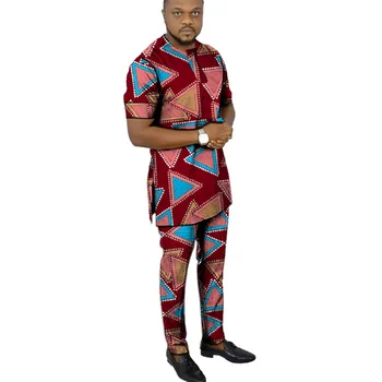 Āfrikas Modes Vīriešu Kopumu, Apģērbs ar Īsām Piedurknēm Topi Plāksteris Bikses Nigērijas Drukāt Vīrieša Elsas Uzvalki Personu Valkāt Pielāgota