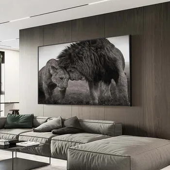 Āfrikas Savvaļas Lauvas Audekla, Gleznas pie Sienas, Ziemeļvalstīm Lauvas galvu Uz Galvas Plakāti un Izdrukas Sienas Art Pictures Mājas Dekoru