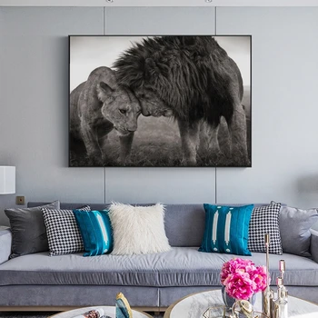 Āfrikas Savvaļas Lauvas Audekla, Gleznas pie Sienas, Ziemeļvalstīm Lauvas galvu Uz Galvas Plakāti un Izdrukas Sienas Art Pictures Mājas Dekoru