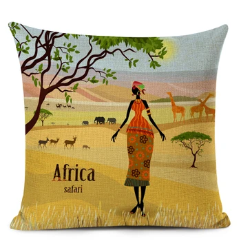 Āfrikas Sieviete, Dekoratīvs Kokvilnas Veļa Spilvens Segums Āfrikas Safari Spilvens Gadījumā Valsts Kostīmu Dīvāns Mājas Dekoru Spilvena Segums