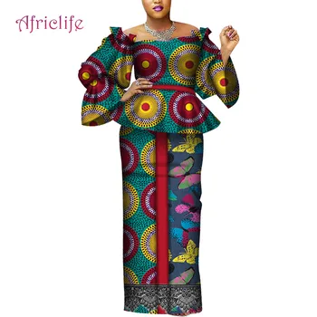 Āfrikas Sieviešu Svārki Uzvalku ar garām Piedurknēm Āfrikas Vasks, Kokvilnas Apģērbu Plus Lieluma Pasūtījuma Vasarā 2 Gabals Sieviešu Uzstādīt WY7030