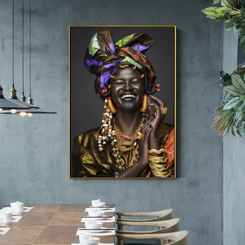 Āfrikas Smejas Melnās Sievietes Attēls Kanvas Glezna uz Sienas Mākslas darbu Plakāti, Estampi Sienas Attēlu uz dzīvojamo Istabu Mājas Cuadros