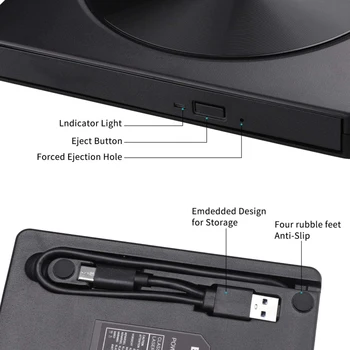 Ārējo DVD Disku, USB 3.0 Portable CD/DVD+/-RW Disku/DVD Atskaņotāju Portatīvo datoru CD-ROM Rakstītājs, USB CD Drive Home Audio