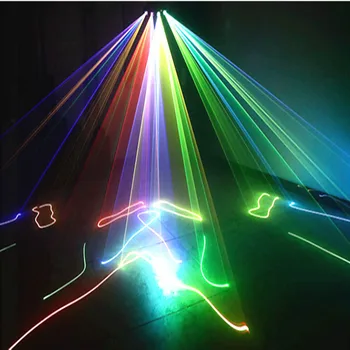 Četru galva pilna krāsu lāzera gaismas Dmx skenēšanas LED lāzera posmā projektoru balss kontroles Dj disco party skatuves apgaismojuma efekts