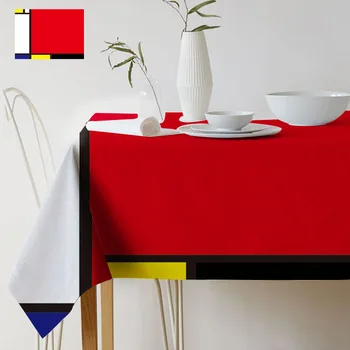 Ģeometrisko Krāsu Mākslas Mondrian Pleds Modelis Dekoru Stila Ūdensizturīgs Lina Galdautu Mājas Galerija, Galda, Dekoratīvas Galdauts