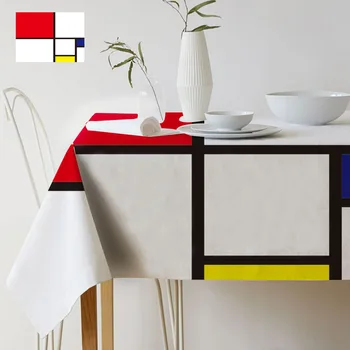Ģeometrisko Krāsu Mākslas Mondrian Pleds Modelis Dekoru Stila Ūdensizturīgs Lina Galdautu Mājas Galerija, Galda, Dekoratīvas Galdauts