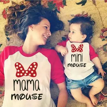 Ģimenes Atbilstošas Drēbes Māmiņa Un Man Garš T-krekls Beisbola t-veida, Māte Meitu Tērpiem Tēva Dēls Izskatās Raibs Mickey Minnie