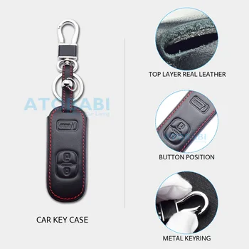 Īsta Āda Automašīnas Galvenais Gadījumā Mazda 3 CX3 CX5 CX7 CX9 Ātrumu 3 Smart Tālvadības Pults Aizsargs Segtu Keychain, Soma Piederumiem
