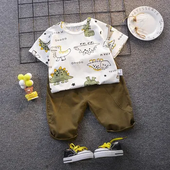 Īsu Apģērbu Komplekts Baby Toddler Zēnu Apģērbu Komplekti O-veida kakla Top ar Šorti Bērnu Svētku Kostīms Zēniem Dinozauru Drukāt Apģērbs,