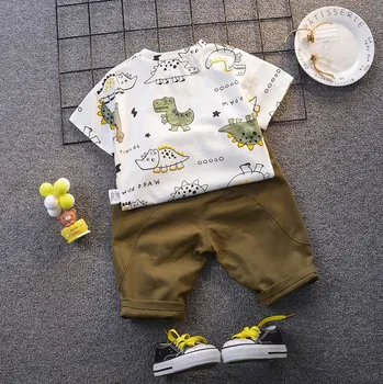 Īsu Apģērbu Komplekts Baby Toddler Zēnu Apģērbu Komplekti O-veida kakla Top ar Šorti Bērnu Svētku Kostīms Zēniem Dinozauru Drukāt Apģērbs,