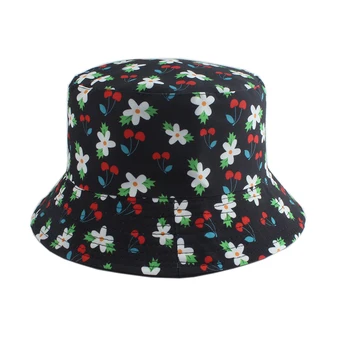 Ķiršu Ziedu Dizaina Spaiņa Cepuri Sieviešu Modes Vasaras Saules Cepures Atgriezeniska Bob chapeau Femme Ziedu Panamas Cepure Vīriešiem Zvejnieks Klp