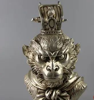 Ķīna kolekcionējamus archaize balts vara Monkey King Monkey vadītājs statuja