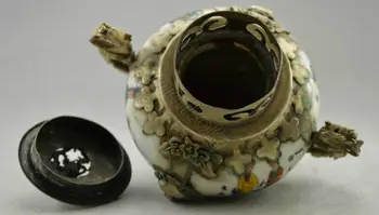 Ķīna Veco Dekorēts Handwork Porcelāna Tibetas Sudraba Belle Vīraks Deglis