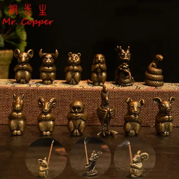 Ķīnas 12 Zodiaka Dzīvniekiem Vara Vīraks Degļu Misiņa Dzīvnieku Statuja Tējas Galda Rotājumi Mājas Rotājumi Amatniecības Miglošanas Līdzekļus Turētājs