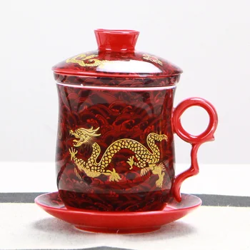 Ķīnas Dragon Tējas Tase Keramikas Krūzes un Krūzītes Ar Filtru Ķīniešu Kung Fu Drinkware Office Home, Zilā un Baltā krāsā Dzeršanu