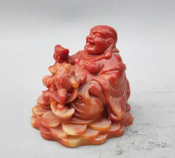 Ķīnas Shoushan Akmens maitreja Buda Zelta krupis statuja
