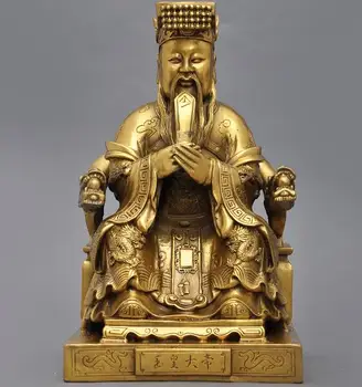 Ķīnas Taoism vara, misiņa, Dievs Debesīs, Jade Imperatora sēdekļa Pūķis Krēsla & Dieviete, Karaliene Māte Statuja Liels 28cm
