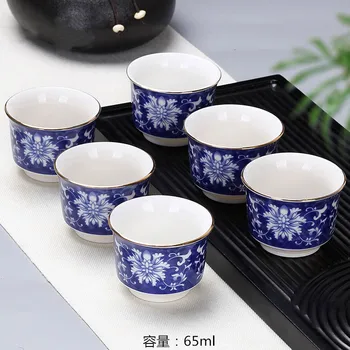 Ķīnas tējas uzstādīt sadzīves ūdens kausa zilā un baltā porcelāna tasi 30ml-90ml ledus krekinga glazūru kauss ar roku apgleznotus keramikas dragon cup