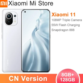 Ķīnas Verion Xiaomi Mi 11 8GB RAM atmiņa, 128GB ROM Viedtālrunis Snapdragon 888 Octa Core 108MP Atpakaļskata Kamera 55W Ātrās Uzlādes 4600mAh