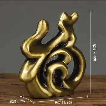 Ķīniešu Kaligrāfija Fu Vintage Metāla Amatniecības Laimīgs Svētību, Galda Dekori Amatniecības Birojs Apdares Galda Statuetes Rotājumi Mājās GY037