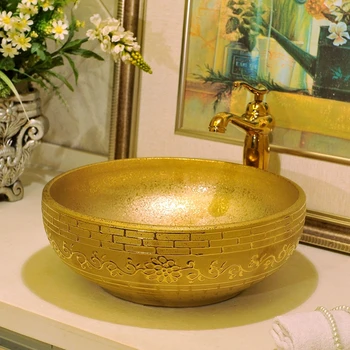 Ķīniešu keramikas izlietnes ķīna izlietne Keramikas Counter Top izlietne Vannas istabu, baseinu, vannas istabu izlietnes, ķīna izlietne zelta