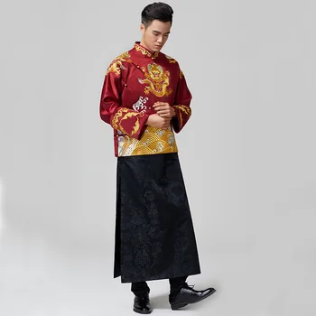 Ķīniešu Kleitas, Līgavaiņa Kāzu Kleitas Pūķis un Phoenix Mēteļi Tang Uzvalks Han Fu Tradicionālā Ķīniešu Kāzu Vīriešu Apģērbs