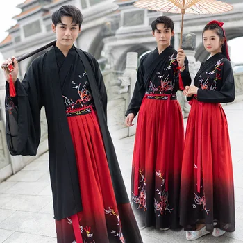 Ķīniešu Pāris, Melnā, Sarkanā Hanfu Sieviešu Retro Tradicionālie Izšuvumi Kostīmu Vīriešu Tang Dynasty Klasiskā Posmā Drēbes DQL2593