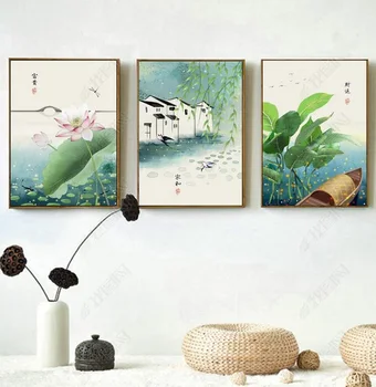 Ķīniešu Stila Ainavu Glezniecība Ziedu Lotus Plakātu Glezna Drukāta Uz Audekla Sienas, Attēlus Dzīvojamā Istaba Rotājumi