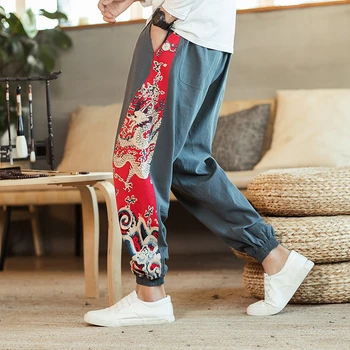 Ķīniešu Stila Apģērbu Izšūšanas Pūķis Drukāt Joggers Plus Lieluma Modes Gadījuma Bikses 5xl 2020. gadam Tang Uzvalks Harēma Bikses Vīriešu Apģērbs