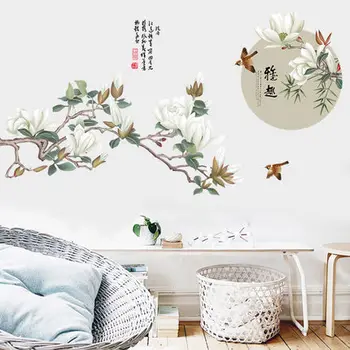 Ķīniešu Stila Sienas Uzlīmes, Guļamistabas Klasiskā Telpu Dekorēšana Pusaugu Meitenēm, Ziedi Decal Uzlīmes Tapetes 3D Plakāti