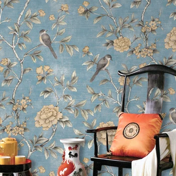 Ķīniešu Stila Tapetes Roll Klasiskā Pastorālo Ziedi Putnu Sienas neaustu viesistaba, Guļamistaba, TV Fona Sienu pārklājumu