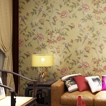 Ķīniešu Stila Tapetes Roll Klasiskā Pastorālo Ziedi Putnu Sienas neaustu viesistaba, Guļamistaba, TV Fona Sienu pārklājumu