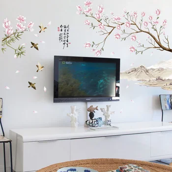Ķīniešu stila Ziedu Putnu Quote Eco-friendly Guļamistaba, Dzīvojamā Istaba Noņemams pašlīmējošās Sienu Dekoratīvās Uzlīmes Decal Sienas