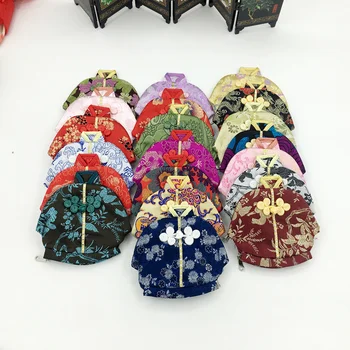 Ķīniešu stila īpašība, zīda brokāta satīna plāksnes Tang sprādzes uzvalks mazās drēbes monēta maku monētas soma