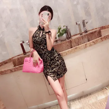 Ķīniešu Stilā Klubu Kleita Sievietes Maksti Cheongsam Kleita Vintage Izdrukāt Pavada Īss Mini Kleita Bodycon Mini Nakts Puse Vestidos