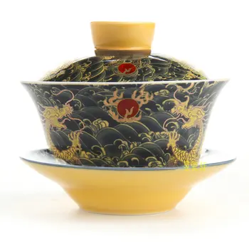 Ķīniešu tradīcijas gai wan tējas komplekts Dehua gaiwan pot uzstādīt Keramikas pūķis retro lielas bļodas klāta tējas bļodas Kung Fu ar tējas tases