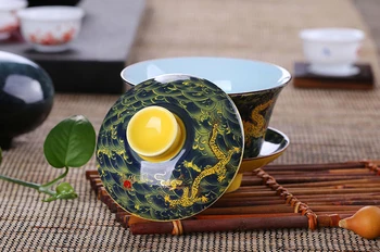 Ķīniešu tradīcijas gai wan tējas komplekts Dehua gaiwan pot uzstādīt Keramikas pūķis retro lielas bļodas klāta tējas bļodas Kung Fu ar tējas tases